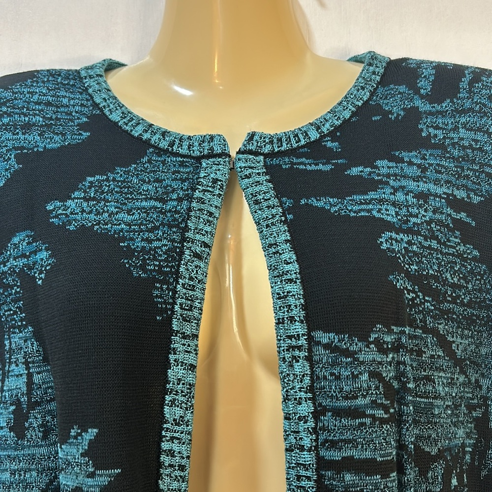 MING WANG OPEN CARDIGAN SWEATER WOMEN Sz SMALL BLACK AQUA FLORAL LONG SLEEVES - Picture 5 of 11